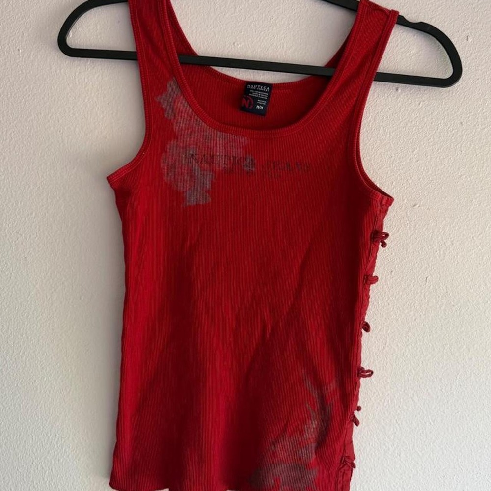 Vintage Y2K Nautica red tank top with button detail on the side
